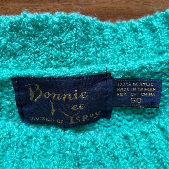 Bonnie Lee Leroy Sz XL Seafoam Green Open Front Acrylic Knit Cardigan Sweater - Picture 2 of 13